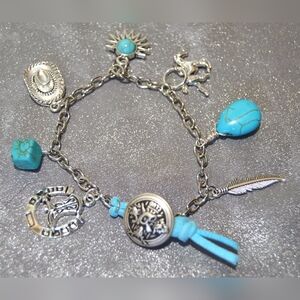 Cowgirl life turquoise and chain bracelet BC-15-006